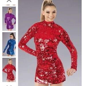 NEW! Balera Red Sequin Women's Dress Dance - size large adult